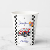 レッドブルーレースカー金ゴールドスターズ誕生日 紙コップ (正面)