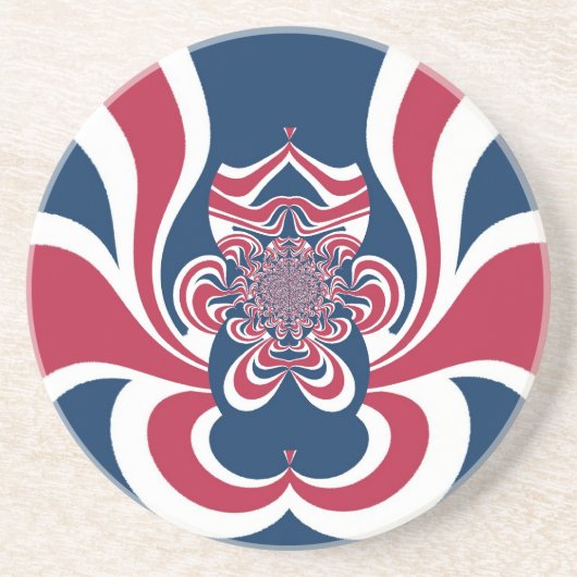 レッドブルー万華鏡のように千変万化するパターンアートプリント コースター (正面)