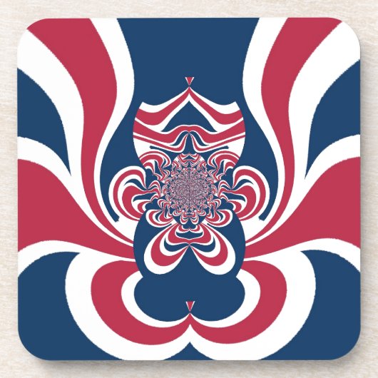 レッドブルー万華鏡のように千変万化するパターンアートプリント コースター (正面)