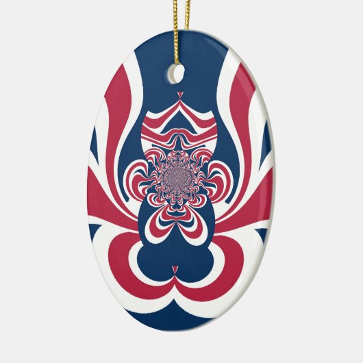 レッドブルー万華鏡のように千変万化するパターンアートプリント セラミックオーナメント (左)