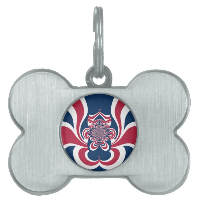 レッドブルー万華鏡のように千変万化するパターンアートプリント ペットネームタグ (正面)