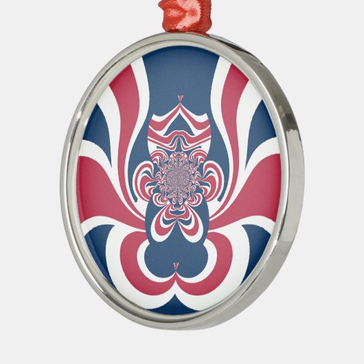 レッドブルー万華鏡のように千変万化するパターンアートプリント メタルオーナメント (左)