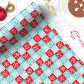 レッドブルー市松模様にスノーフレーク・クリスマス ラッピングペーパー