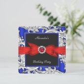 レッドブルー白黒フローラ誕生日パーティー 招待状 (スタンド正面)