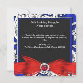 レッドブルー白黒フローラ誕生日パーティー 招待状 (裏面)