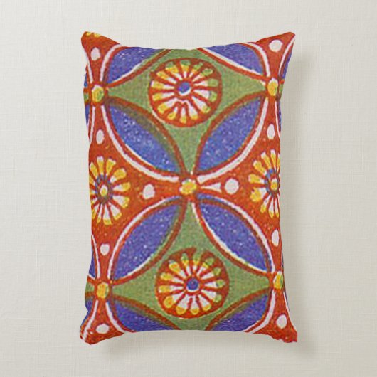 レッドブルー素朴サークルエカラフルジプトのアートパターン アクセントクッション (正面(垂直))
