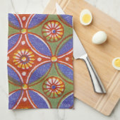 レッドブルー素朴サークルエカラフルジプトのアートパターン キッチンタオル (四つ折り)