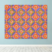 レッドブルー素朴サークルエカラフルジプトのアートパターン キャンバスプリント (インサイチュ (ウッドフロア))