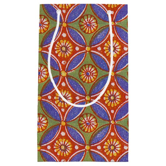 レッドブルー素朴サークルエカラフルジプトのアートパターン スモールペーパーバッグ (正面)