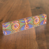 レッドブルー素朴サークルエカラフルジプトのアートパターン デスクネームプレート (側面)