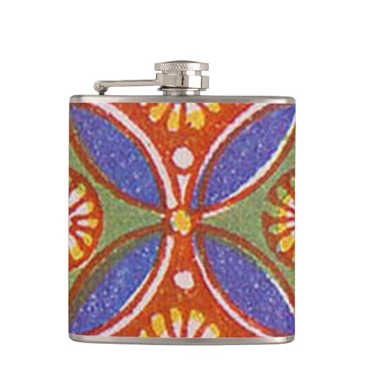 レッドブルー素朴サークルエカラフルジプトのアートパターン フラスク (正面)