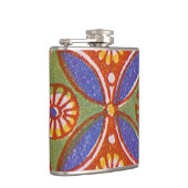 レッドブルー素朴サークルエカラフルジプトのアートパターン フラスク (右)