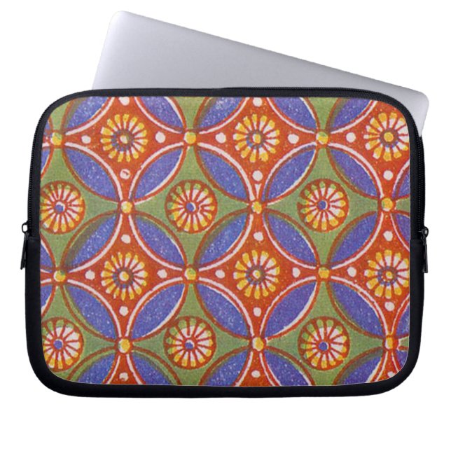 レッドブルー素朴サークルエカラフルジプトのアートパターン ラップトップスリーブ (正面)