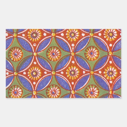 レッドブルー素朴サークルエカラフルジプトのアートパターン 長方形シール (正面)