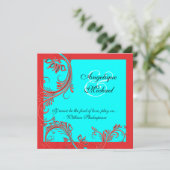 レッドブルー結婚の記念婚約 招待状 (スタンド正面)