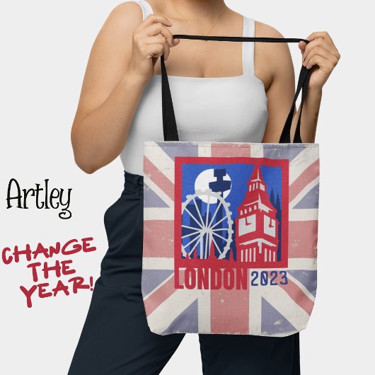 レッドブルー統一されたキングダムフラッグLondon City Year トートバッグ