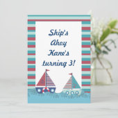 レッドブルー航海のセーリングボート誕生日招待状 招待状 (スタンド正面)