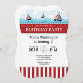 レッドブルー航海の誕生日招待状 招待状 (正面/裏面)