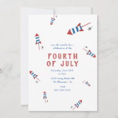 レッドブルー花火ロケット7月4日パーティーインビタ 招待状 (正面)