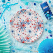 レッドブルー花火7月4日プレート ペーパープレート (パーティー)