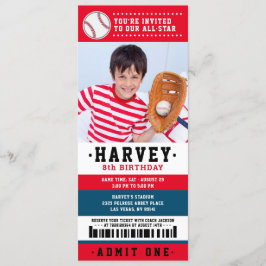 レッドブルー野球チケット誕生日会写真 招待状