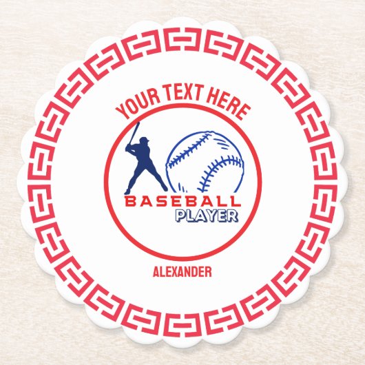 レッドブルー野球女子ボーイバースデーパーティー ペーパーコースター (正面)