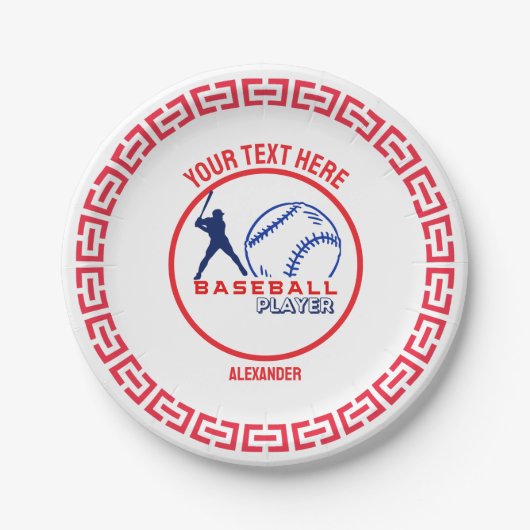 レッドブルー野球女子ボーイバースデーパーティー ペーパープレート (正面)