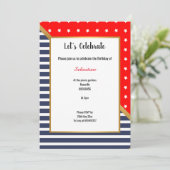 レッドブルー金ゴールドスター&ストライプ誕生日 招待状 (スタンド正面)