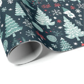 レッドブルー雪だるまクリスマスツリーダークパターンギフト ラッピングペーパー (ロールコーナー)