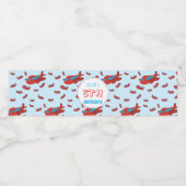 レッドブルー飛行機パターンキッズボーイズガールズ誕生日 ペットボトルラベル (シングルラベル)