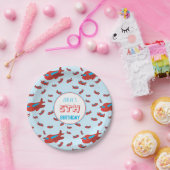 レッドブルー飛行機パターンキッズボーイズガールズ誕生日 ペーパープレート (パーティー)