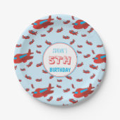 レッドブルー飛行機パターンキッズボーイズガールズ誕生日 ペーパープレート (正面)