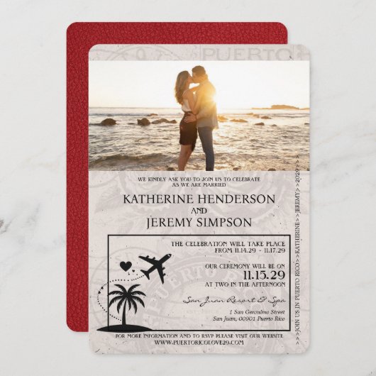 レッドプエルトリコパスポート結婚式招待状 招待状 (正面/裏面)