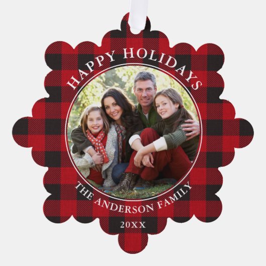 レッドプライド素朴ハッピーホリデー写真 オーナメントカード (正面)