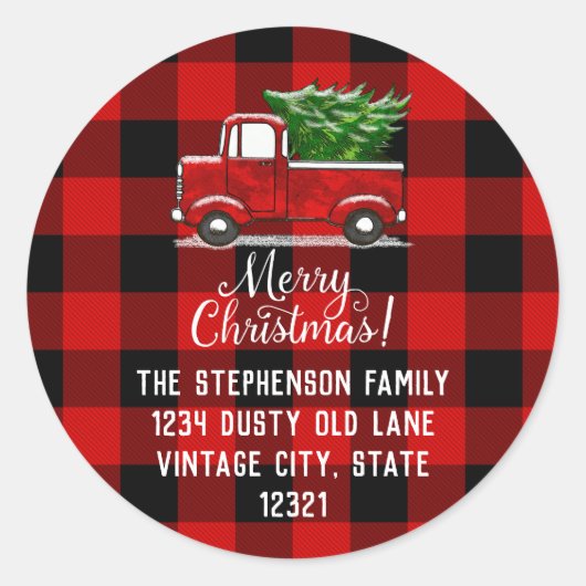レッドプリッドトラックツリーメリークリスマス住所 シール (正面)