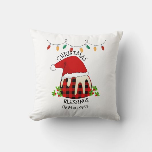 レッドプリッドバッファローサンタクリスマスプディング クッション (正面)