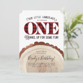 レッドプリッドランバージャックファースト誕生日招待状 招待状 (スタンド正面)