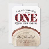 レッドプリッドランバージャックファースト誕生日招待状 招待状 (正面)