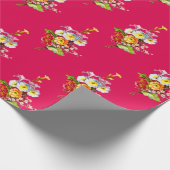 レッドプリムローズブーケヴィンテージ春フローラルパターン ラッピングペーパー (角)