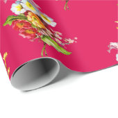 レッドプリムローズブーケヴィンテージ春フローラルパターン ラッピングペーパー (ロールコーナー)