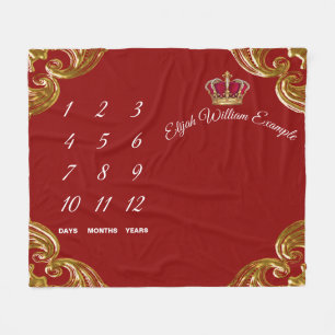 レッドプリンスマイルストーン男の赤ちゃん毛布 フリースブランケット