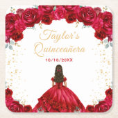 レッドプリンセスフローラキンセアニラ スクエアペーパーコースター (正面)