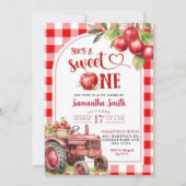 レッドプレイドアップルスウィートワン最初の誕生日 招待状 (正面)