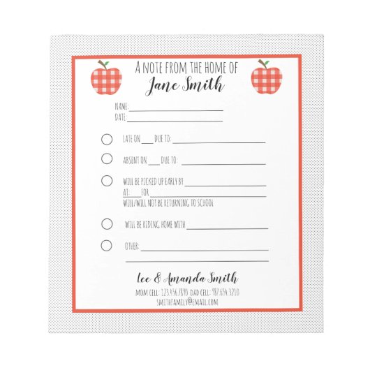 レッドプレイドアップルスクールノートの言い訳 ノートパッド (正面)