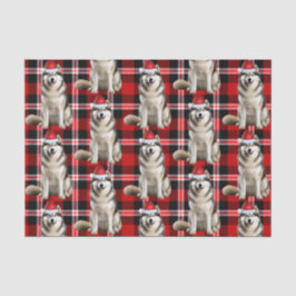 レッドプレイドアラスカンマラムートドッグクリスマスホリデー 薄葉紙