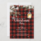 レッドプレイドウィンターファミリークリスマスパーティの招待状 招待状 (正面)