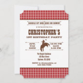 レッドプレイドカウボーイロデオ誕生日招待状 招待状 (正面)