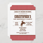 レッドプレイドカウボーイロデオ誕生日招待状 招待状 (正面/裏面)