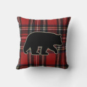 レッドプレイドキュートな国に黒いクマのシルエット クッション (裏面)