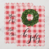 レッドプレイドギンガムクリスマス雪リース シーズンカード (正面/裏面)